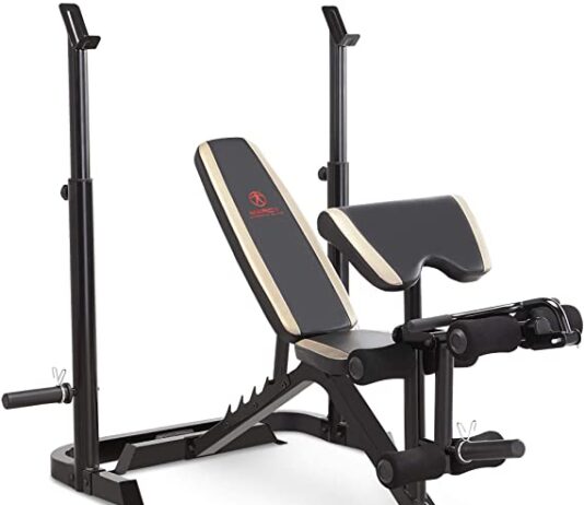 Banco de pesas ajustable con soporte para piernas