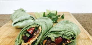 Receta de burrito de pollo saludable con frijoles y verduras